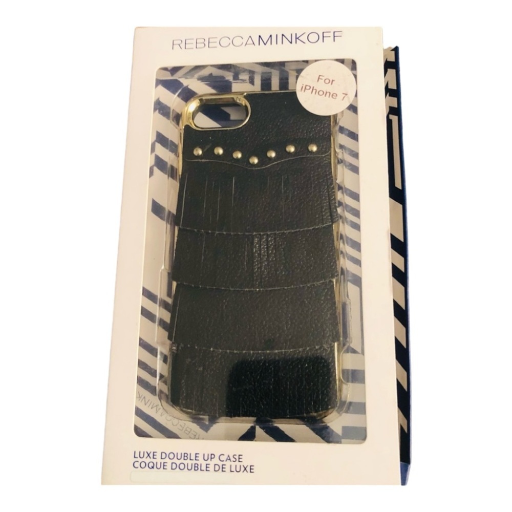 Rebecca Minkoff black fringe IPhone 7 w/ gold detail fits 6,& 8 as well